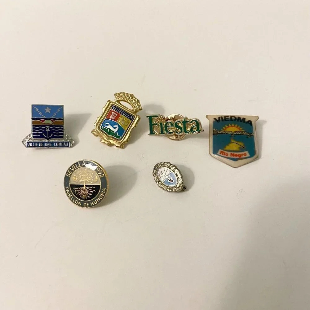 Vintage Lot of 6 Assorted Pins Venezuela Rio Negro Sevilla Ville de Baie Comeau